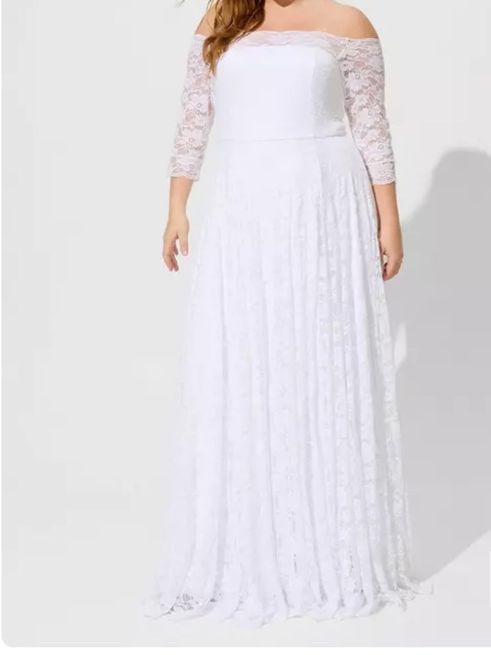 Torrid Off-Shoulder A-line White Lace Wedding Dress size 22